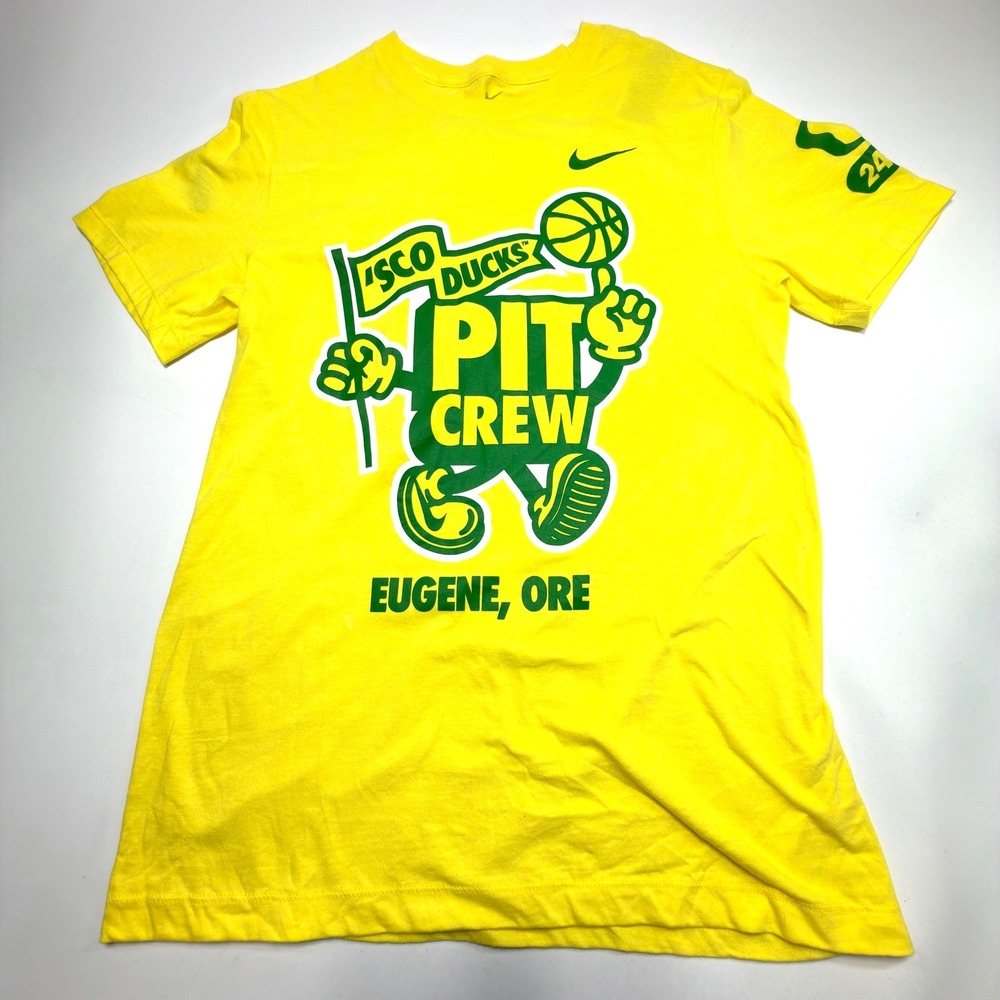 Nike Oregon Ducks Pit Crew Basketball T-Shirt Men's Small Yellow Graphic Tee
